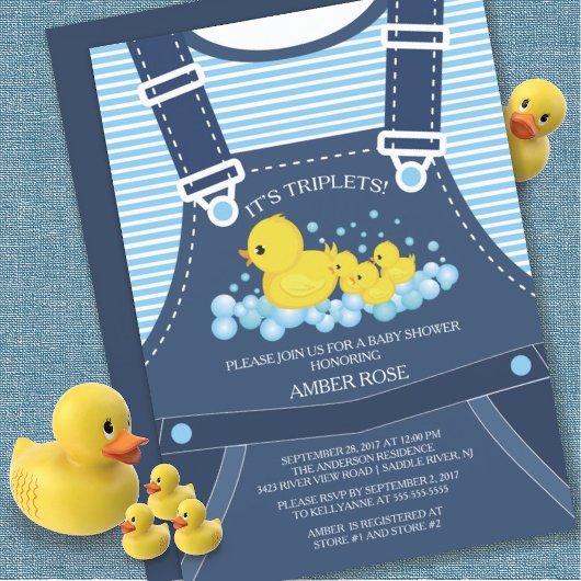 Niedliche TRIPLETS Ducks Kinderdusche Einladung