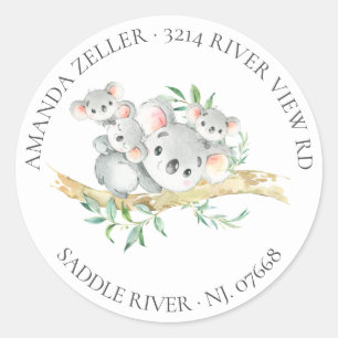 Niedliche Triplets Koala Bear Baby Dusche Rückgabe Runder Aufkleber