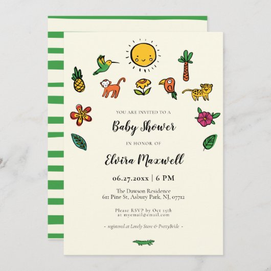 Niedliche Tropendusche Einladung (Vorne/Hinten)