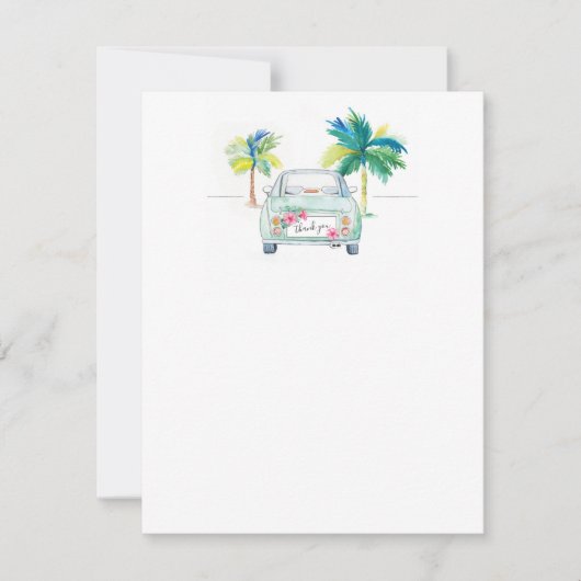 Niedliche Tropenpalme und Wasserfarbe für Autos Vi Dankeskarte (Vorderseite)