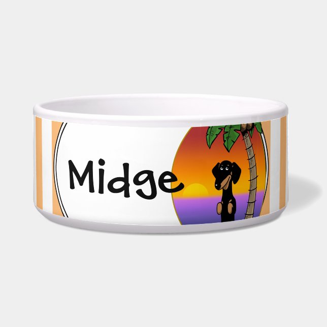 Niedliche Tropical Island Beach Dackel (schwarz &  Napf (Vorderseite)