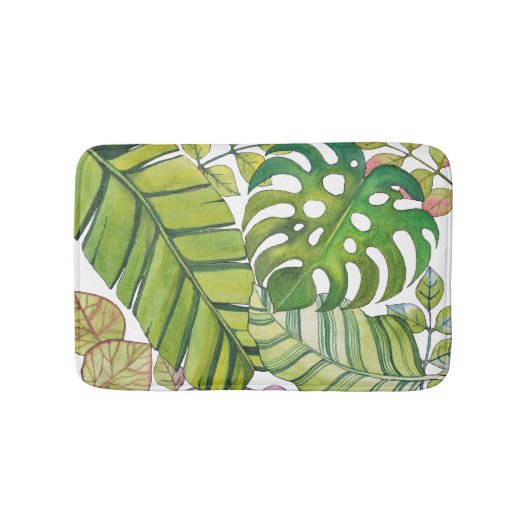 Niedliche tropische Blätter in Aquarellen Badematte (Vorderseite)