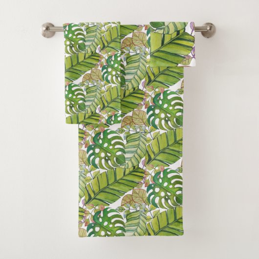 Niedliche tropische Blätter in Aquarellen Badhandtuch Set (Insitu)
