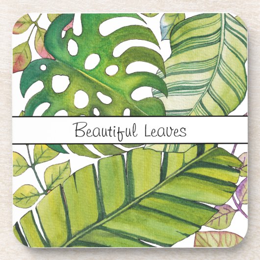 Niedliche tropische Blätter in Aquarellen Getränkeuntersetzer (Vorderseite)