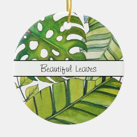 Niedliche tropische Blätter in Aquarellen Keramik Ornament (Vorne)