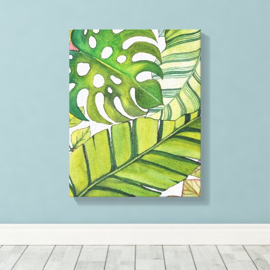 Niedliche tropische Blätter in Aquarellen Leinwanddruck (Insitu (Holzboden))