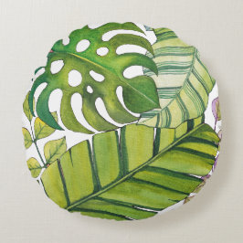 Niedliche tropische Blätter in Aquarellen Rundes Kissen