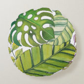 Niedliche tropische Blätter in Aquarellen Rundes Kissen (Rückseite)