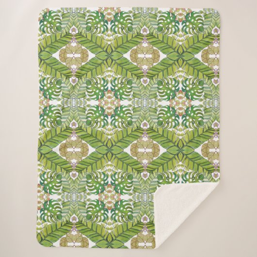 Niedliche tropische Blätter in Aquarellen Sherpadecke (Vorderseite)