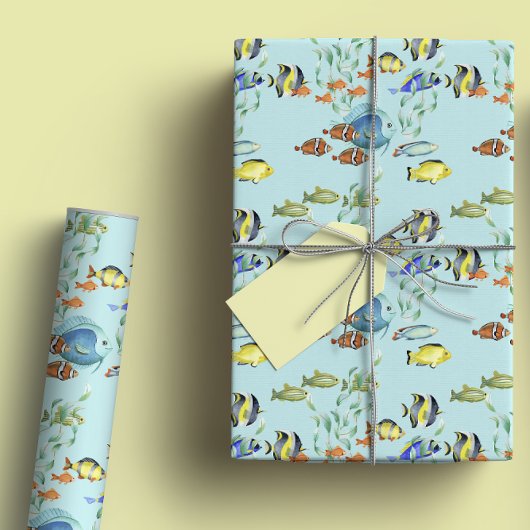 Niedliche tropische Cartoon, blaues Wasser Geschenkpapier Set
