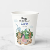 Niedliche tropische Dinosaurier! 1. Geburtstag Pappbecher (Vorderseite)