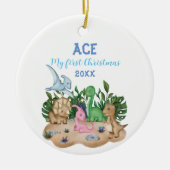 Niedliche tropische Dinosaurier Baby Erstes Weihna Keramik Ornament (Vorne)