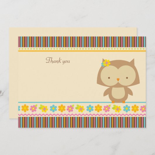 Niedliche tropische Eule-Girls bedanken sich bei e Einladung (Vorne/Hinten)