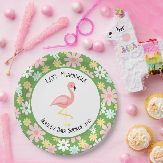 Niedliche Tropische Flamingo und Retro Daisy Blume Pappteller (Party)