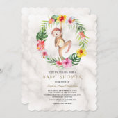 Niedliche tropische Girl-Babydusche der Affen Einladung (Vorne/Hinten)