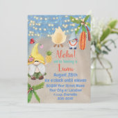 Niedliche tropische Gnome am Strand Luau Party Einladung (Stehend Vorderseite)