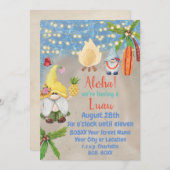 Niedliche tropische Gnome am Strand Luau Party Einladung (Vorne/Hinten)