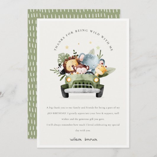 Niedliche tropische Jungtiere im Auto zum Geburtst Dankeskarte (Vorne/Hinten)