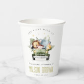 Niedliche tropische Jungtiere im Auto zum Geburtst Pappbecher (Vorderseite)