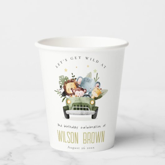 Niedliche tropische Jungtiere im Auto zum Geburtst Pappbecher (Vorderseite)