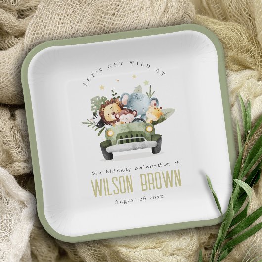 Niedliche tropische Jungtiere im Auto zum Geburtst Pappteller