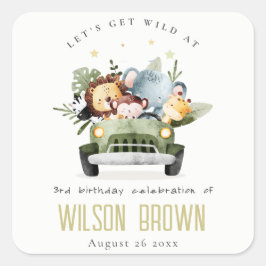 Niedliche tropische Jungtiere im Auto zum Geburtst Quadratischer Aufkleber