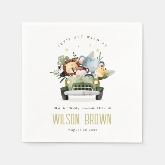 Niedliche tropische Jungtiere im Auto zum Geburtst Serviette (Vorderseite)