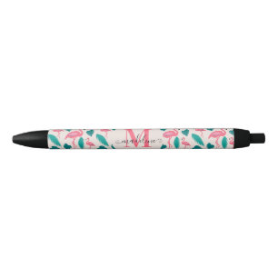 Niedliche tropische Monogramm-Blätter Hot Pink Fla Kugelschreiber