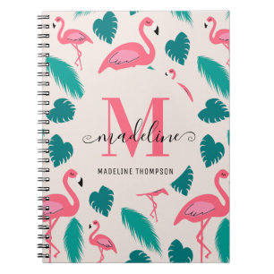 Niedliche tropische Monogramm-Blätter Hot Pink Fla Notizblock