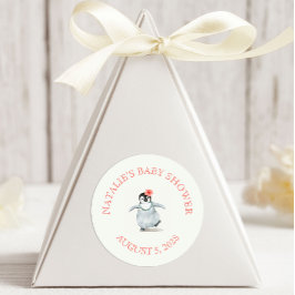 Niedliche tropische Penguin Pink Babydusche Runder Aufkleber