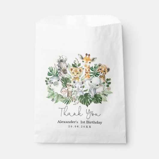 Niedliche tropische Safari Wilde Tiere Jungle Grün Geschenktütchen (Vorderseite)