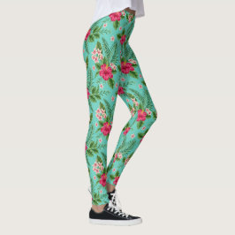 Niedliche tropische Sommer-Blume auf Türkis Leggings