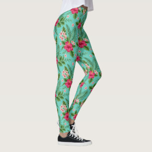 Niedliche tropische Sommer-Blume auf Türkis Leggings