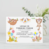 Niedliche tropische Tiere Safari Boys Geburtstag Einladung (Stehend Vorderseite)