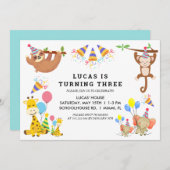 Niedliche tropische Tiere Safari Boys Geburtstag Einladung (Vorne/Hinten)