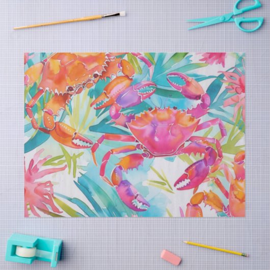 Niedliche tropische Wasserfarbenkrebse Seidenpapier (Basteln)