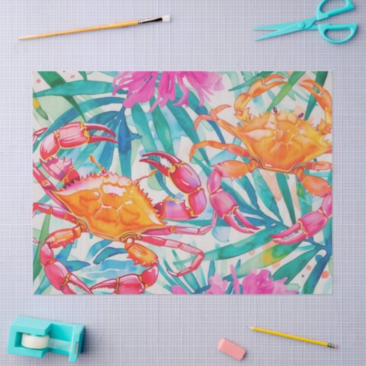 Niedliche tropische Wasserfarbenkrebse Seidenpapier (Basteln)