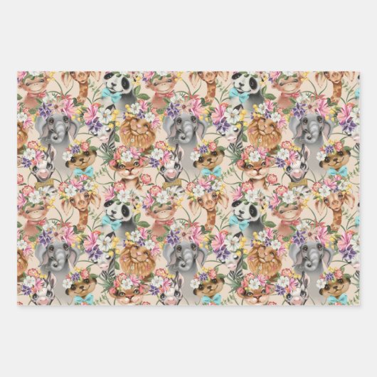 Niedliche Tropische Wildtiere Geschenkpapier Set (Vorderseite)