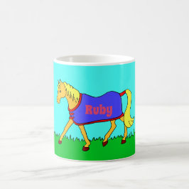Niedliche Trotting Pony mit Name auf Rug Kaffeetasse