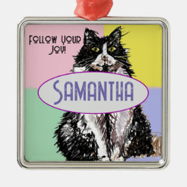 Niedliche Tuedo Katzenpastellfarben Rosa Kinder Na Ornament Aus Metall