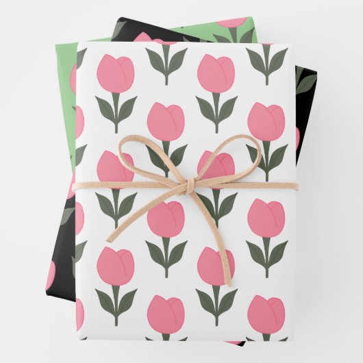 Niedliche Tulips-Blume | Jegliche Hintergrundfarbe Geschenkpapier Set (Beispiel)