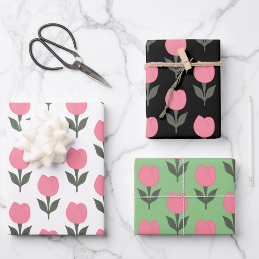 Niedliche Tulips-Blume | Jegliche Hintergrundfarbe Geschenkpapier Set (Vorderseite)