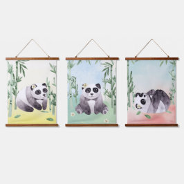 Niedliche Tumbling Panda Collection Wandteppich Mit Holzrahmen
