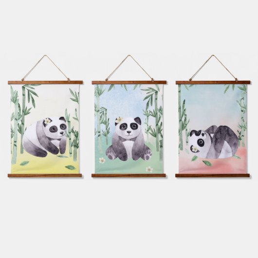 Niedliche Tumbling Panda Collection Wandteppich Mit Holzrahmen (Dreifach)