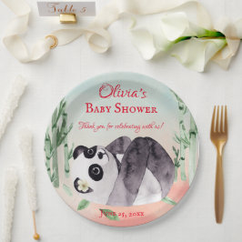 Niedliche Tumbling Panda Gender Baby Dusche Pappteller