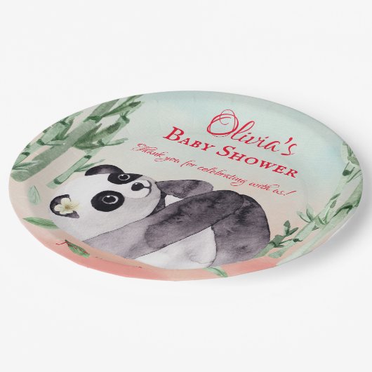 Niedliche Tumbling Panda Gender Baby Dusche Pappteller (Schrägansicht)