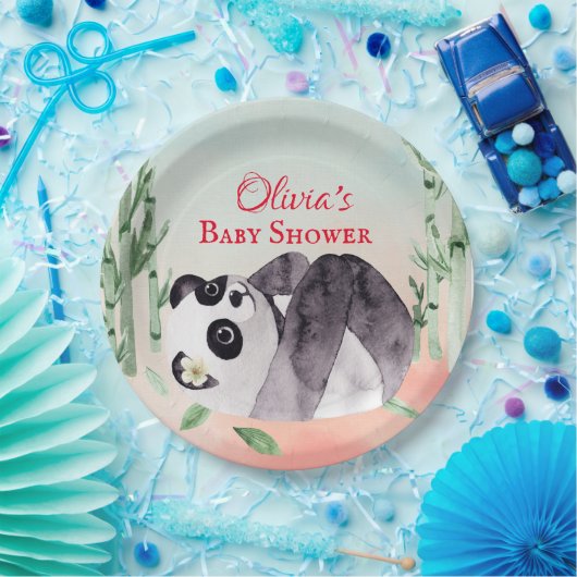 Niedliche Tumbling Panda Gender Baby Dusche Pappteller (Party)