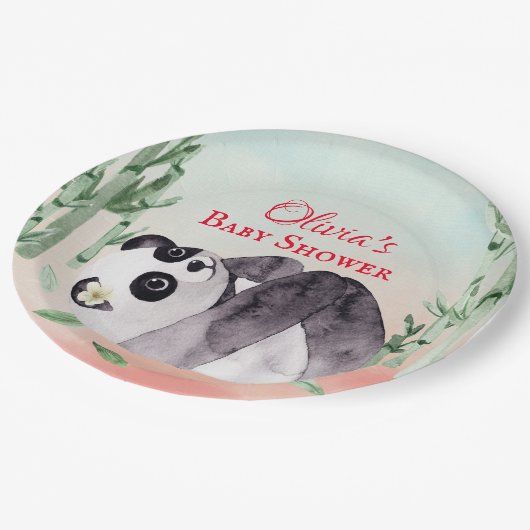 Niedliche Tumbling Panda Gender Baby Dusche Pappteller (Schrägansicht)