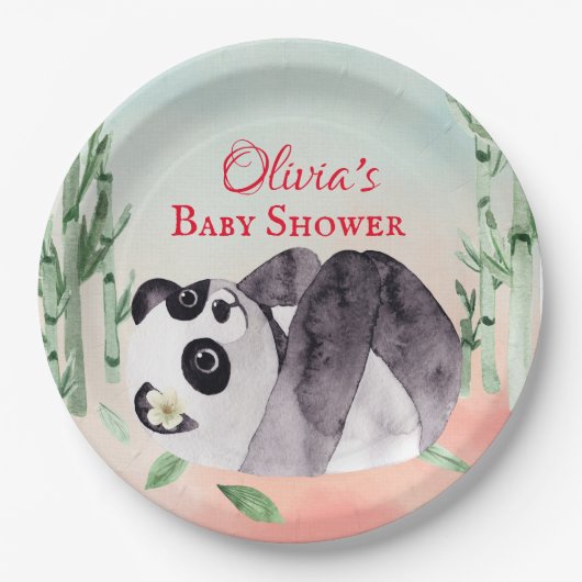 Niedliche Tumbling Panda Gender Baby Dusche Pappteller (Vorderseite)