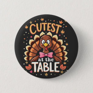 Niedliche Türkei am Tisch Funny Erntedank Button